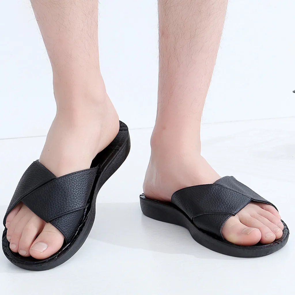 YOUYEDIAN/летние мужские шлепанцы с перекрестными ремешками; сандалии с открытым носком; нескользящие пляжные шлепанцы на плоской подошве; cuero genuino mujer zapatos;#4