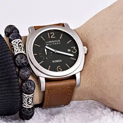 2018 nobda бренд Винтаж часы Для мужчин Водонепроницаемый из натуральной кожи mlitary часы кварцевые новые продукты армия спортивные наручные часы