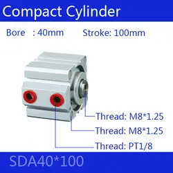 SDA40 * 100 Бесплатная Доставка 40 мм диаметр 100 мм Ход Компактный цилиндры воздуха SDA40X100-S двойного действия пневматический цилиндр