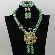 Нигерийский Свадебный Африканский бисер набор зеленых ювелирных украшений смешанный белый Африканский Бисер Ювелирные наборы Рождественский подарок AIJ445