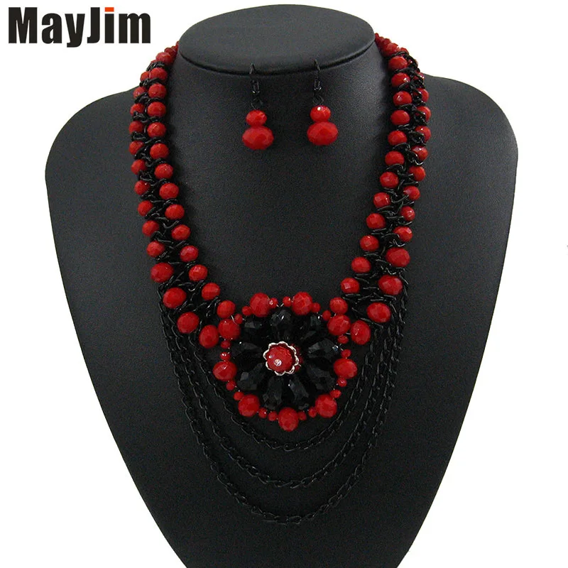 Statement Necklace Fashion Jewelry Sets Handmade Beads Chain Crystal