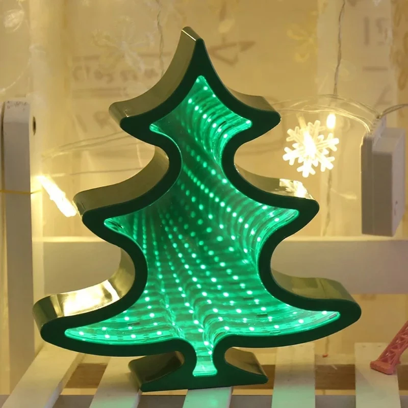 

LED Tunnel Night Light 3D Mirror Lamp Christmas Tree Home Desk Decoration Gifts