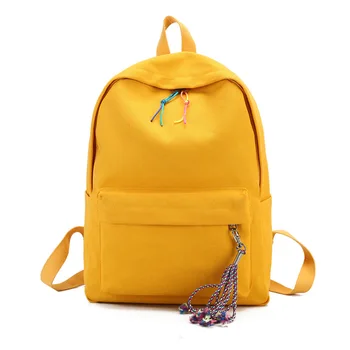 

School Bag 2018 Solid Color Backpack Men Women Canvas Tassel School Bag Backpack for Teens Girls Travel Bag Dropshipping