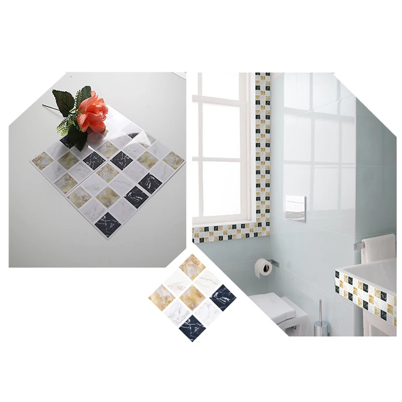 20pcs/set Self Adhesive Mosaic Tile Sticker,Kitchen Backsplash Bathroom Wall Tile Stickers Decor Waterproof Peel&Stick PVC Tiles