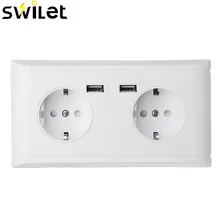 SWILET EU Standard Wall Power Socket Charger 5V 2.4A Dual 2 USB Ports White Outlet
