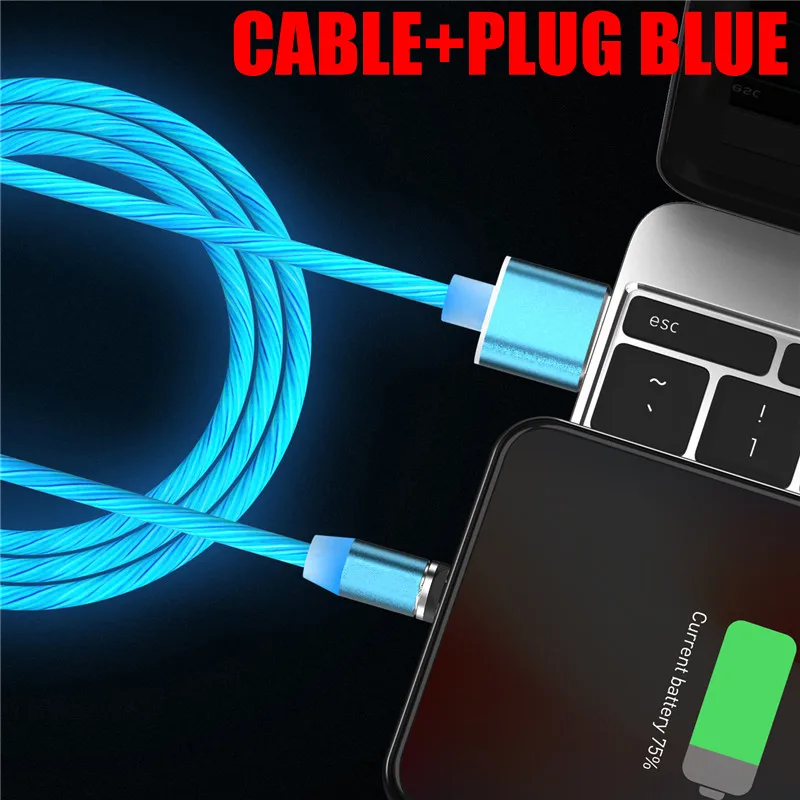 МАГНИТНЫЙ световой светодиодный светильник USB зарядное устройство кабель для iPhone Xs Max Micro type C зарядка A50 A70 P30 шнур Быстрая зарядка магнит - Цвет: Blue