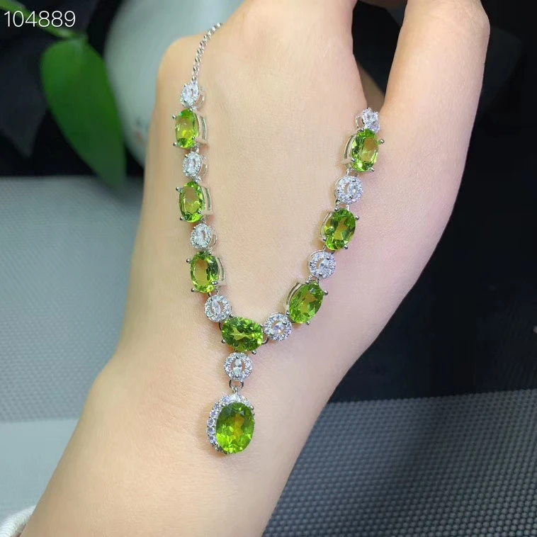 Натуральное зеленое ожерелье из перидота натуральный оливковый кулон ожерелье 925 Серебряный Модный роскошный круглый геометрический женский вечерние ювелирные изделия