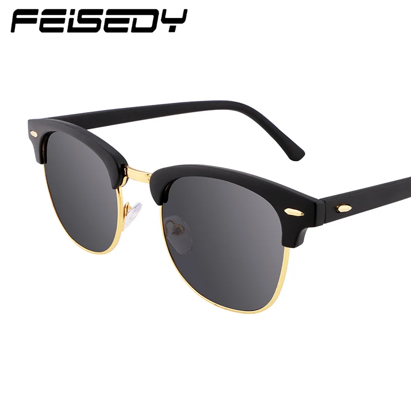 Feisedy Fashion Half Metal Sunglasses Women Brand Designer