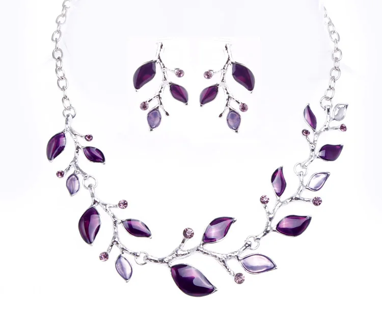 

Top Quality Enamel Leaf Jewelry Set Alloy Choker Necklace and Earrings Set Fashion Jewelry set Wholesale A871