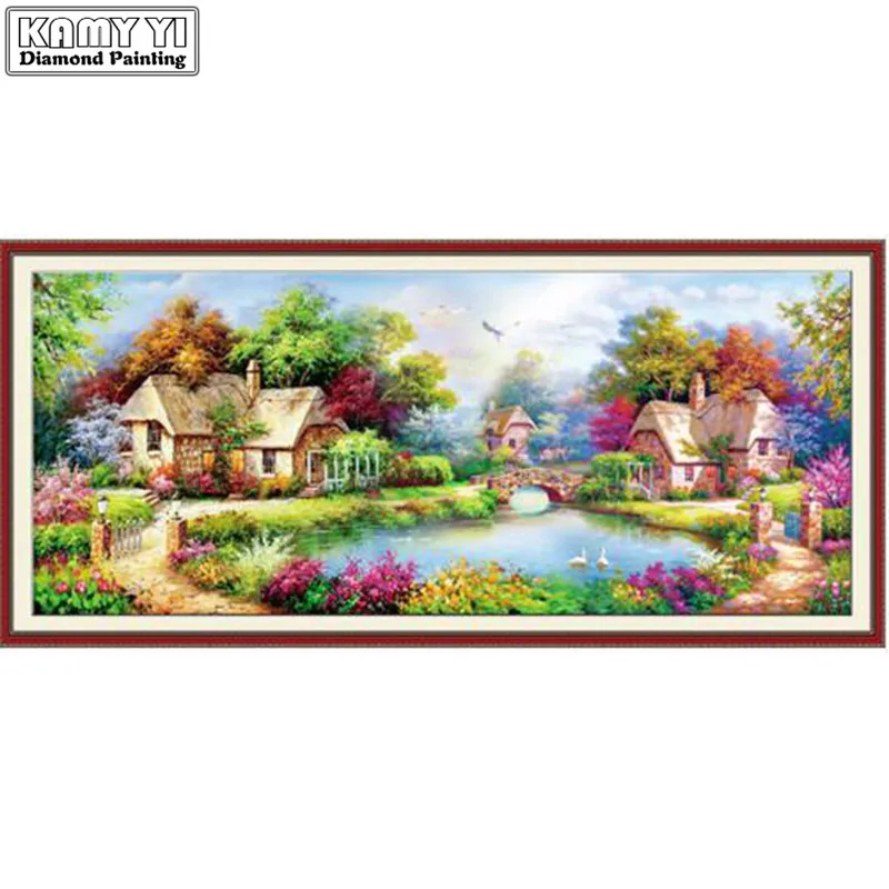 

Diamond Embroidery Landscape Cottage Diamond Painting With Square /Round Stone Village Needlework Mosaic Cross Stitch Home XY20
