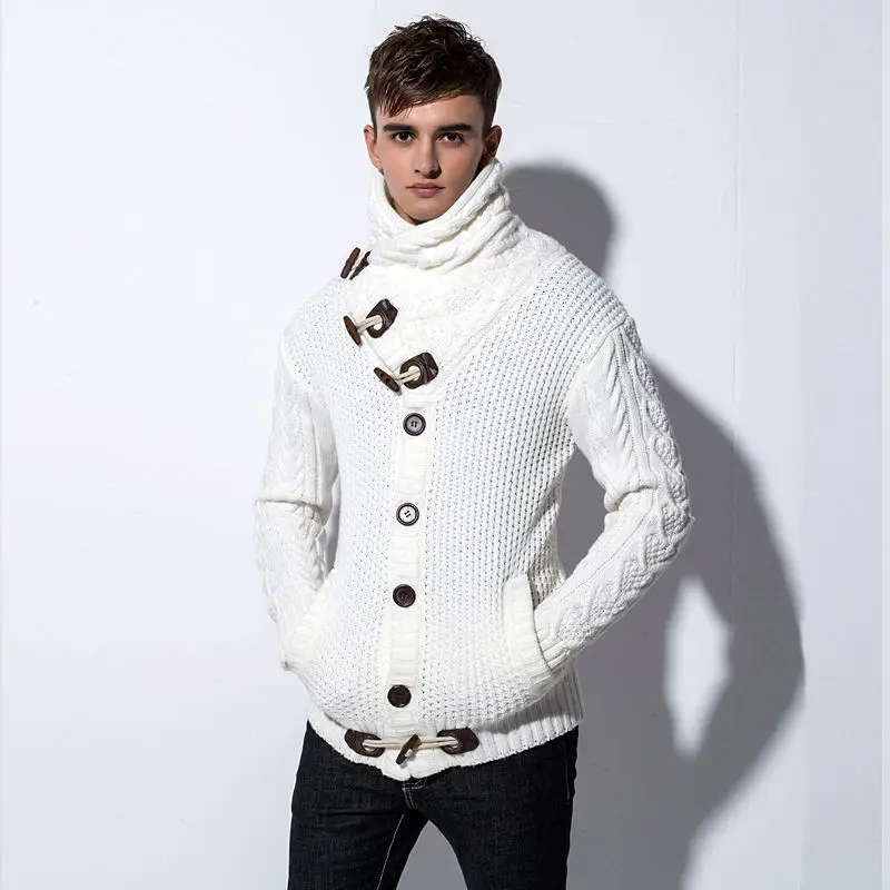 Winter men fashion horn button sweaters slim fit warm knitwear jersey