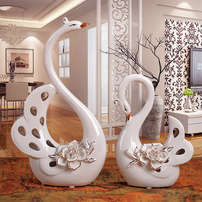 

Creative Home Furnishings Soft Dining Cabinets Wedding Gifts Living Room Decorations Ornaments Ceramic Tiles Gold Swans