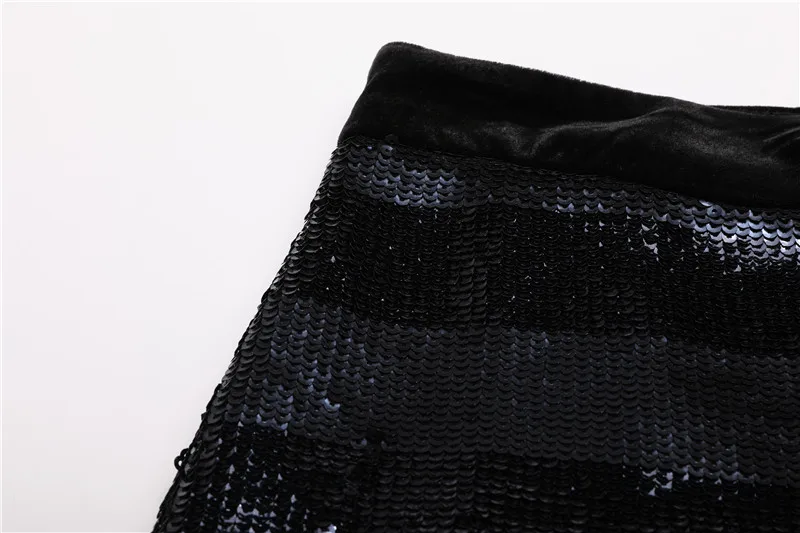 SIPAIYA элегантные женские юбки с пайетками до середины икры нерегулярные черные и синие блестки Полосатая юбка пакет бедра тонкий леди шаг Saia