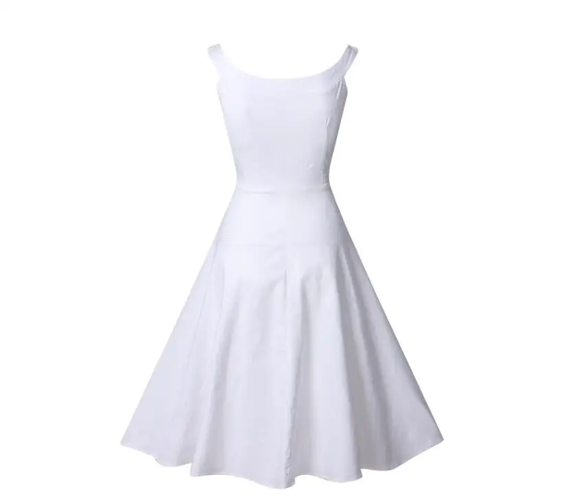 Белый/розовый вышивка Slash шеи Элегантное цельное платье полный круг свинг-платье рокабилли бальное платье