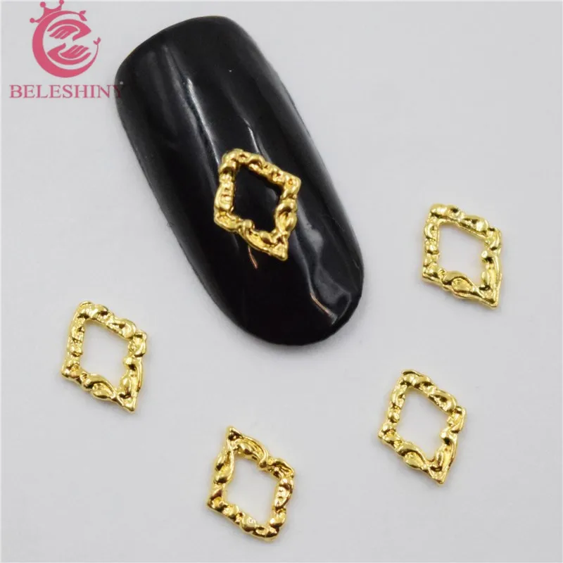 

Beleshiny 50Pcs new rhombus, 3D Metal Alloy Nail Art Decoration/Charms/Studs,Nails 3d Jewelry nail supplies H078-079