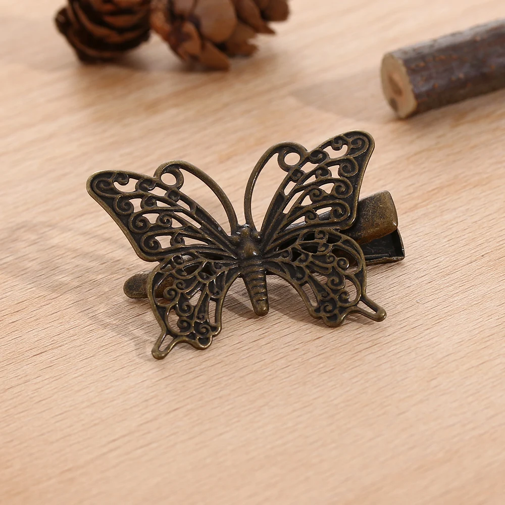 Women Vintage Feather Hairpin Metal Butterfly Hair Clip Hollowed Hair Barrette
