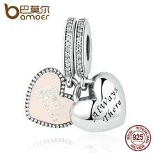 Bamoer real 925 mejores amigos suave esmalte rosado y claro cz colgante fit pulseras del encanto joyería pas376