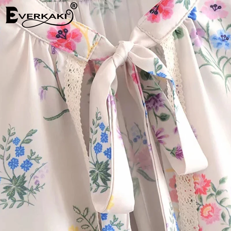 Женская блузка с длинным рукавом Everkaki богемная кружевная цветочным рисунком
