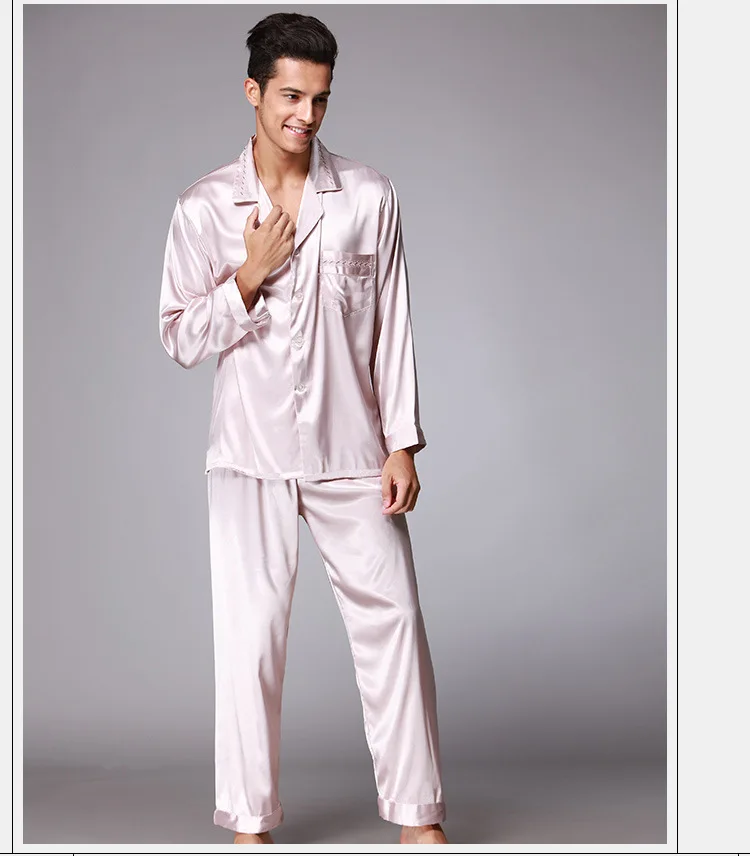 Мужской сплошной шелк цвета пижамный комплект мужские пижамы шелковые пижамы мужские сексуальные Современные стильные мягкие уютные
