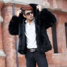 Зимняя мужская шуба из искусственного лисьего меха с капюшоном, мужские одноцветные меховые куртки, утолщенные Теплые Зимние Модные мужские пальто для отдыха