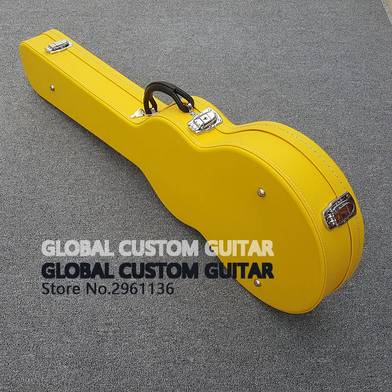 

High quality LP guitar hard case,Yellow leather,red velvet,Support custom sizes,Real photos,free shipping