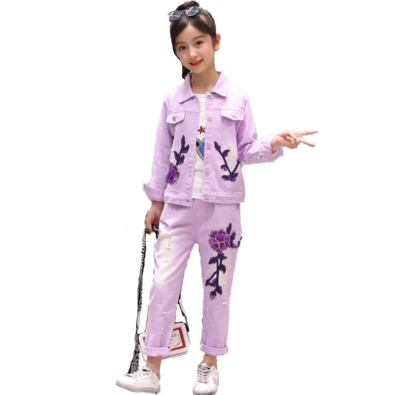 

Girls Denim Jacket Jeans for Kids Clothes Set Fashion Children Denim Outfits 2pcs Spring Teenage Girls Outfits Clothing For 4-14