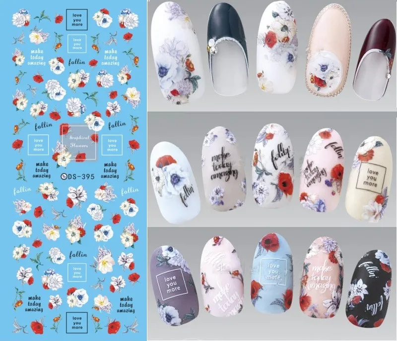 

Florals Design ! Nails Art Manicure Water Decal Decoration Design Water Transfer Sticker For Nails Tips Beauty