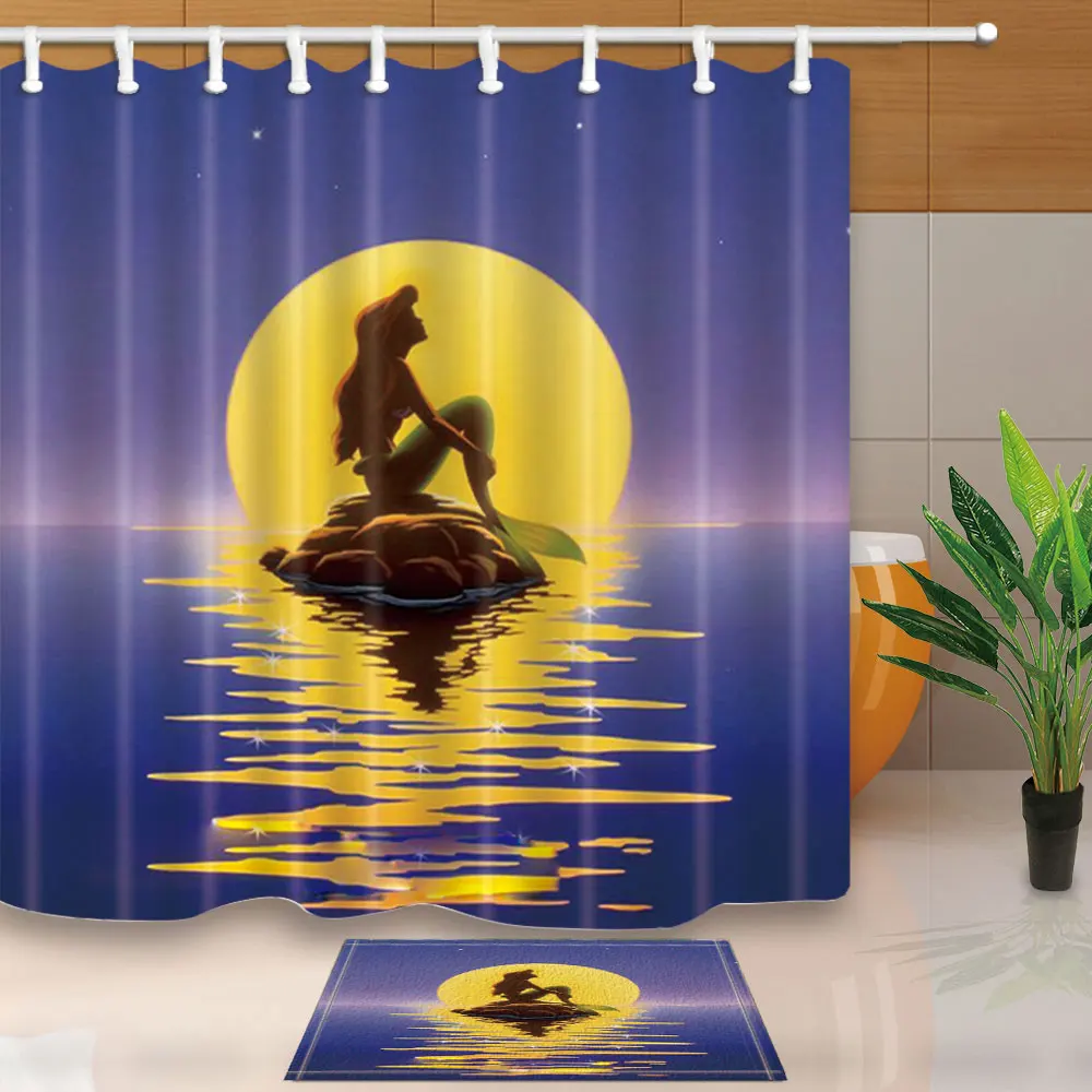 Мультяшные занавески для душа Русалка на раковине в море занавески для ванной комнаты полиэстер ткань водонепроницаемый и устойчивый к плесени с крючками