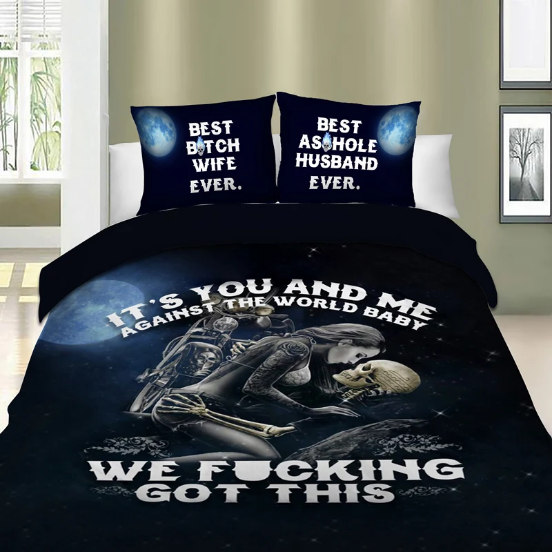 

Drop Shipping Digital Printing Skull Bedding Set Beauty Skull Motor Rider Husband Wife Queen King Duvet Cover Set Microfiber new