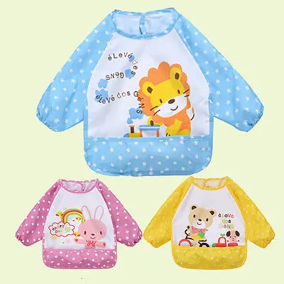 Cute Infant Kid Baby Bibs Waterproof Feeding Bib Saliva Burp Apron Long Sleeve Bibs Smock Stuff