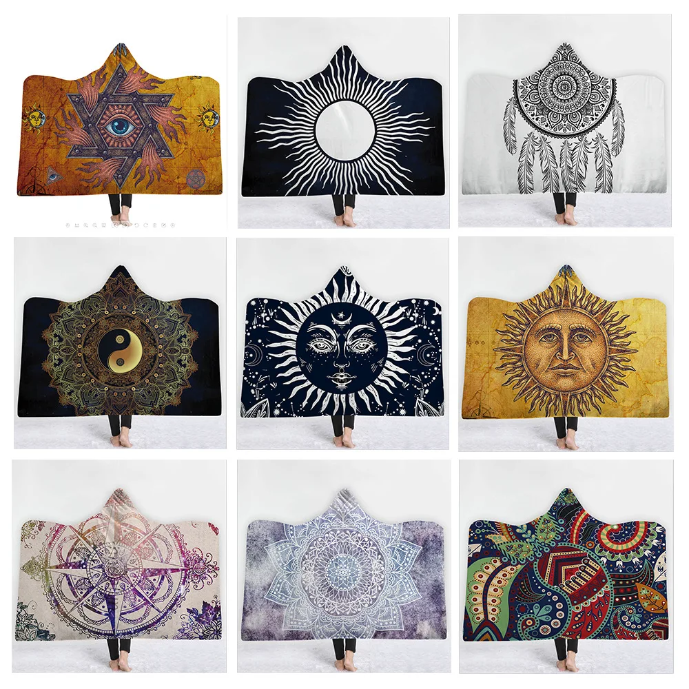 

Hooded Blanket Magic Home Furnish Thicken Religion Style Series Throw Blanket In Cap 3D Printed Pattern Adults Kid