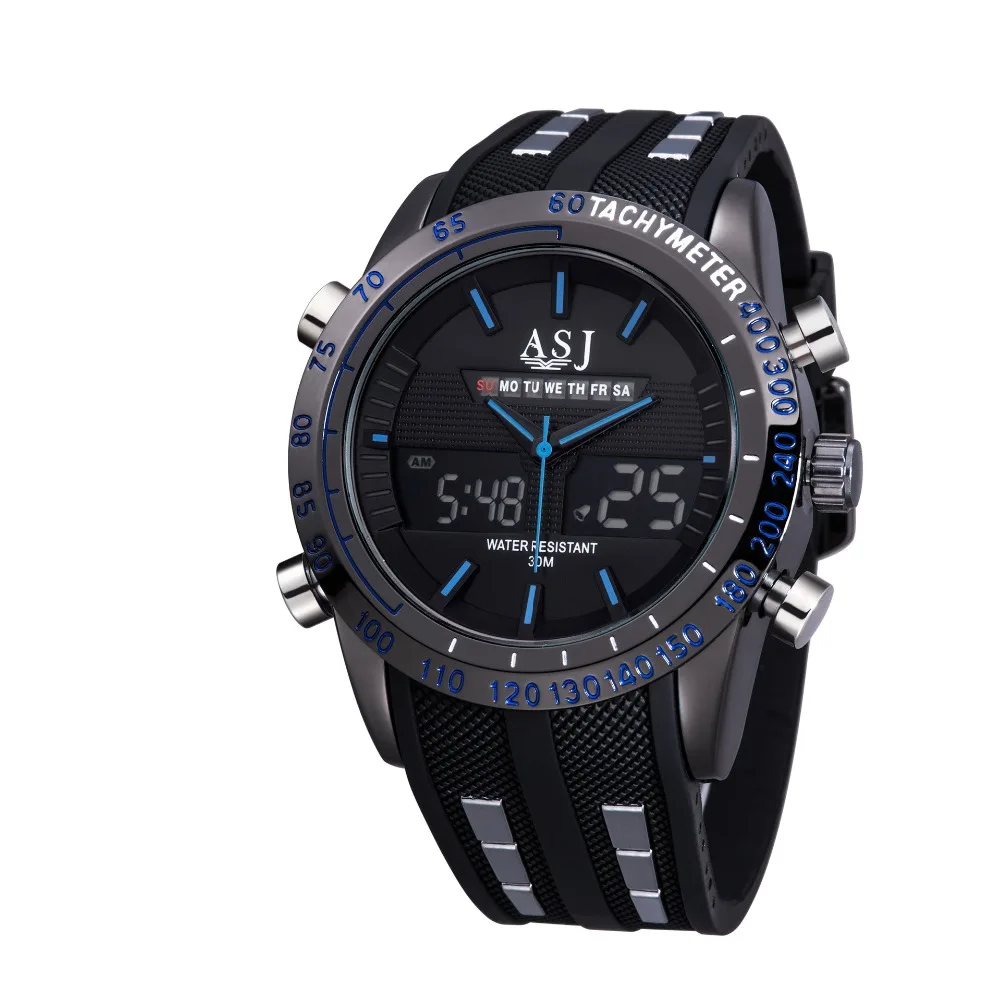 

Luxury Brand ASJ Men's Sport Watches Dual Display 5Bar Waterproof Calendar Chronograph Quartz Wristwatch relogio masculino Clock