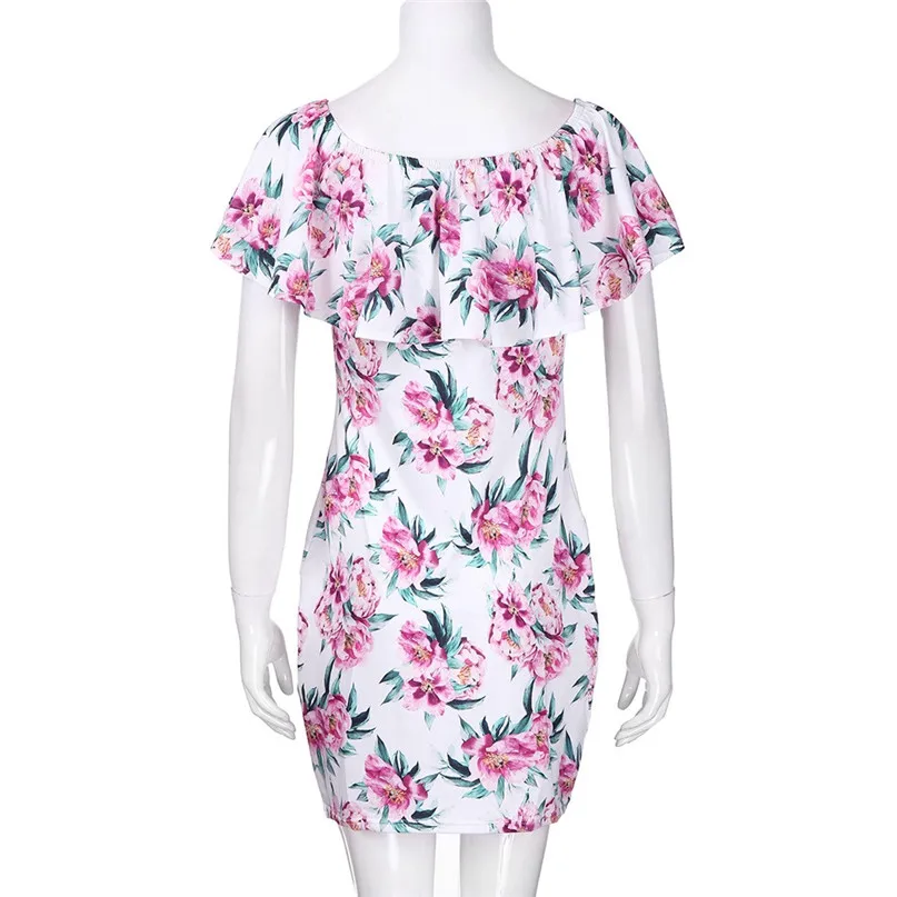 New Women Beach Dress One-Shoulder Strapless Dress Floral Print Beach Skirt Beach pareo Beach wear Family Clothes #3j03#F (3)
