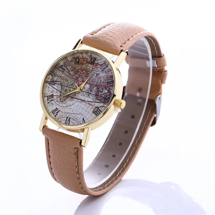 

Retro Women's World Map Watches Mens Leather Band Simple Analog Quartz WristWatch Girl Ladies Casual Clock Relogio Feminino 2019