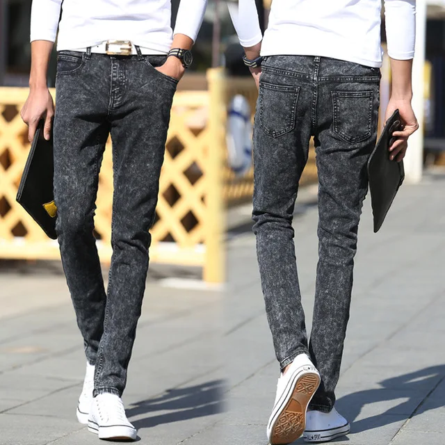 

Fashion Brand Men's Skinny Jeans Man Classic Slim Fit Stretch Jeans Tight Denim Jean Mens Dark Gray Pencil Jeans Pants For Male