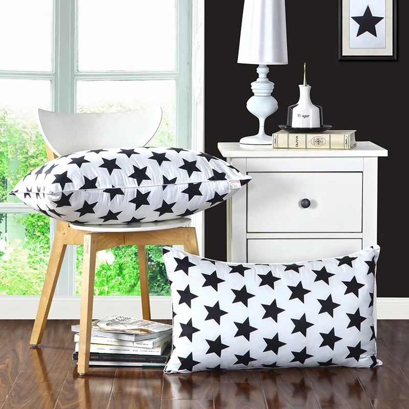 

2pc/lot black white star Pillow,Size 48x74cm standing material 100% Microfiber filling bedding student pillow,white black star