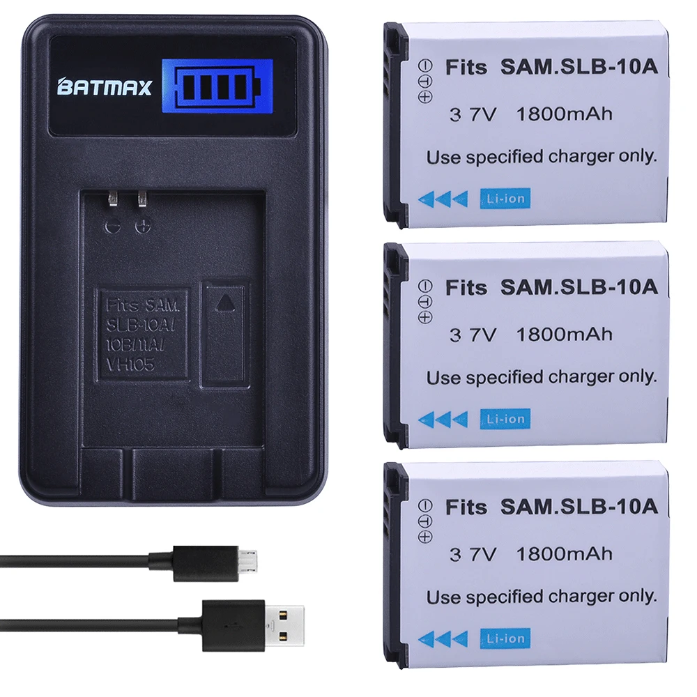 Batmax 3pc Slb10a Slb10a Rechargeable Camera Battery+lcd Usb Charger