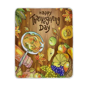 

Happy Thanksgiving Day Turkey Pumpkin Maple Leaf Fruit Blanket Soft Warm Cozy Bed Couch Lightweight Polyester Microfiber Blanket