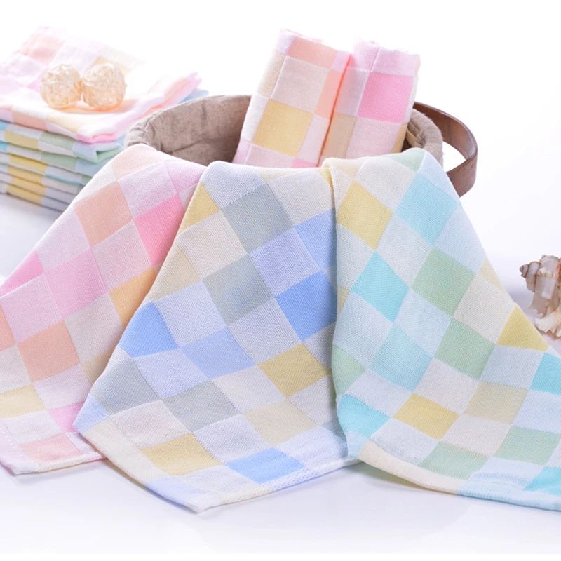 

Soft Comfortable Bibs Cotton Double Gauze Checkered Towel Baby Daily Dedicated Feeding Face Bright Colors Small Square Washcloth