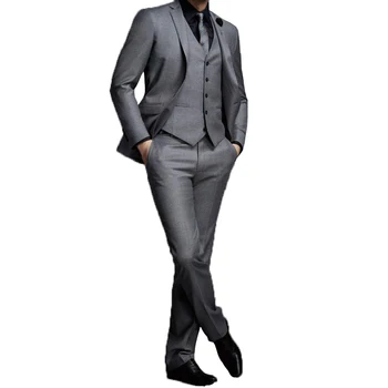 

Grey Custom Wedding Suit for Men Slim Fit Groom Tuxedo Jacket+Pants+Vest Wedding Tuxedo Business Prom Suit
