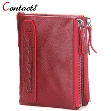 CONTACT’S women wallet Genuine Leather Men Wallet Purse Female Card Holder Small Clutch bags wallet coin Purse Money Bag Red