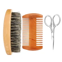 Мужская щетка для бритья и Расческа с деревянной ручкой мягкая эластичная Очищающая массажер для лица инструмент с ножницами