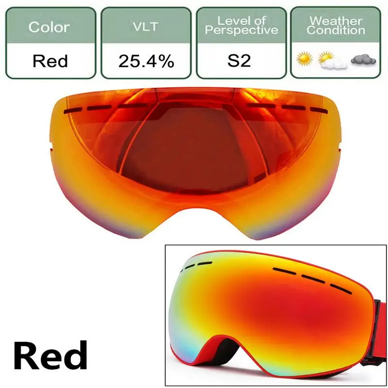 Двухслойные антибликовые линзы лыжные очки ночного видения маска линзы анти-туман Сноуборд Зимние виды спорта Лыжные линзы - Color: Red