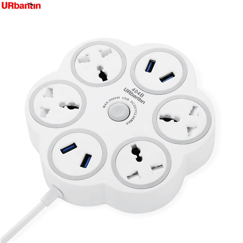 

Urbantin 4AC Outlets 4USB Outputs Fast Charging Power Strip Smart Universal socket With Multinational Adapter Round Power Stri