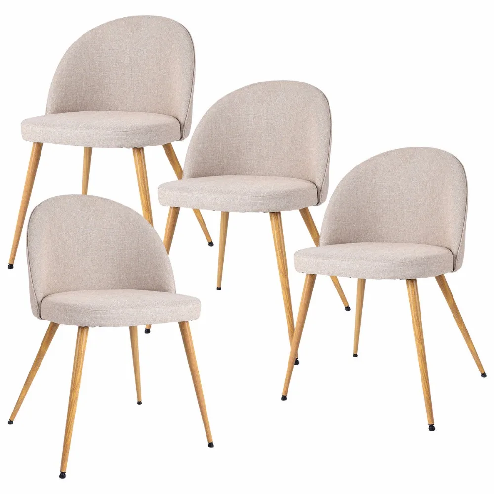 Goplus Set of 4 Fabric Cushion Seat Accent Arm Chair Modern Dining Chair Metal Leg Living Room Kitchen Furniture HW56676