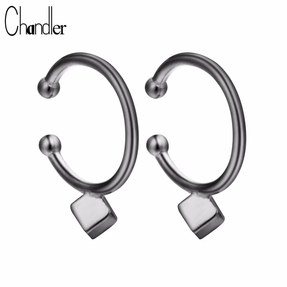 Chandler 925 Silver Black Gun Plated Clip Earring On Ear For Women Square Charm Without Piercing Jewelry Antique Classic Gifts