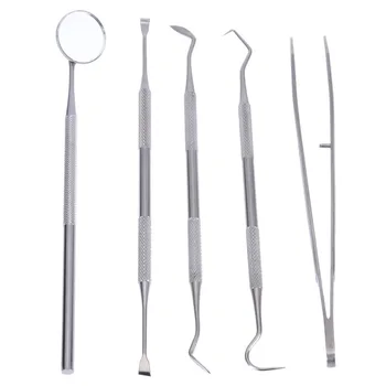 

1 Set Dental Scaler Tool Silver Dental Tartar Scraper Stainless Steel Dental Teeth Cleaning Probe Tweezers Mouth Mirror Tool