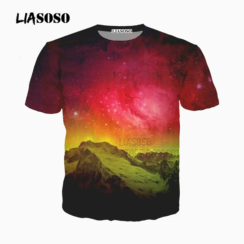 

LIASOSO 3D Print Women Men Aurora Borealis Northern Lights Night Star O-neck Tshirt Summer T-shirt Pullover Short Sleeve X2271