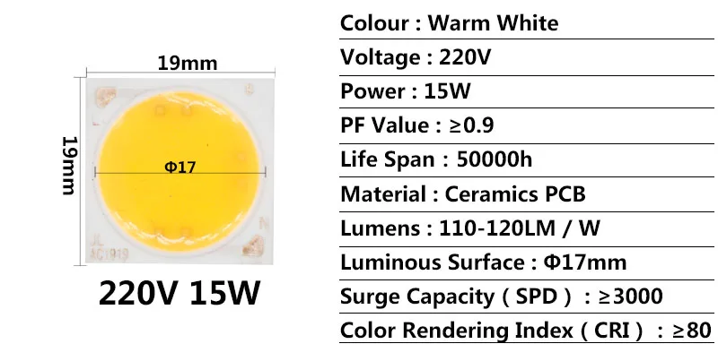 AC220V 10 Вт 15 Вт 20 Вт керамический COB светодиодный чип лампы Смарт IC хорошего качества чип для наружного прожектора DIY теплый белый