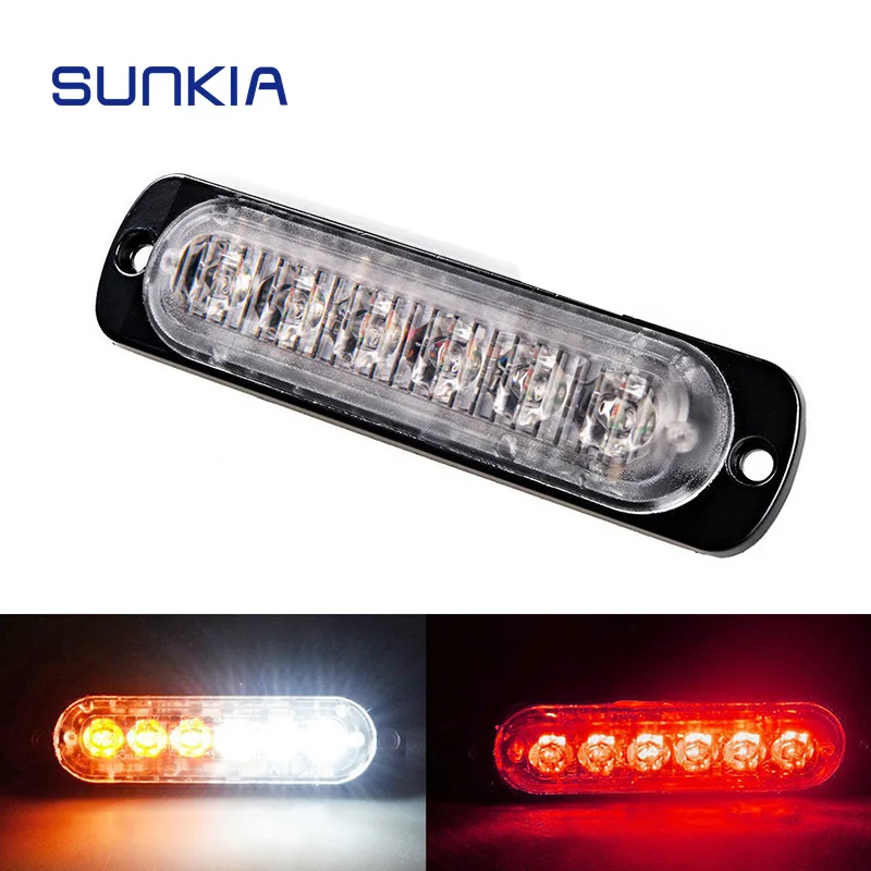 

SUNKIA 6 LED Strobe Lights Warning Lamps Emergency Flashing Grille Headlight Tail Brake Lights White Red Blue Yellow Color